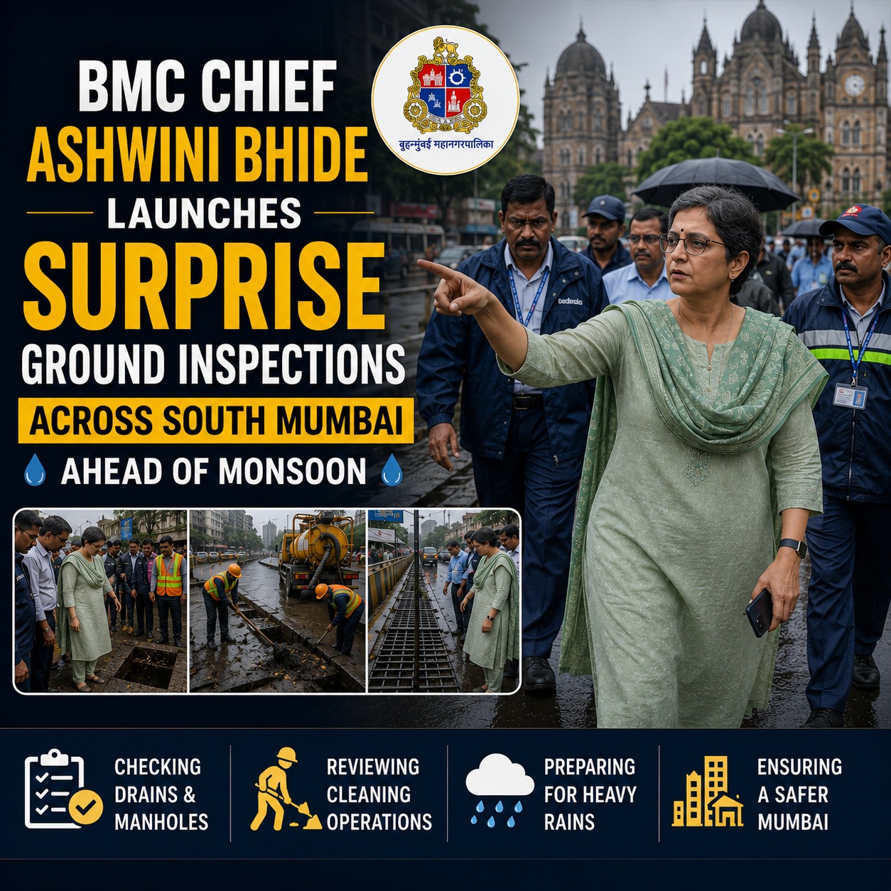 BMC Chief Ashwini Bhide Launches Surprise Ground Inspections Across South Mumbai Ahead of Monsoon